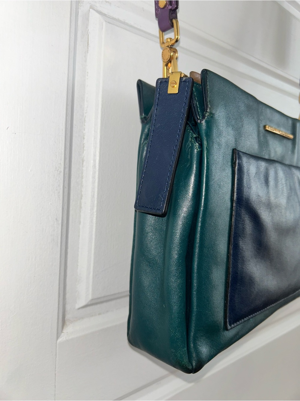 Marc by Marc Jacobs Colorblock Leather Crossbody Bag Teal Navy Purple - Picture 4 of 15